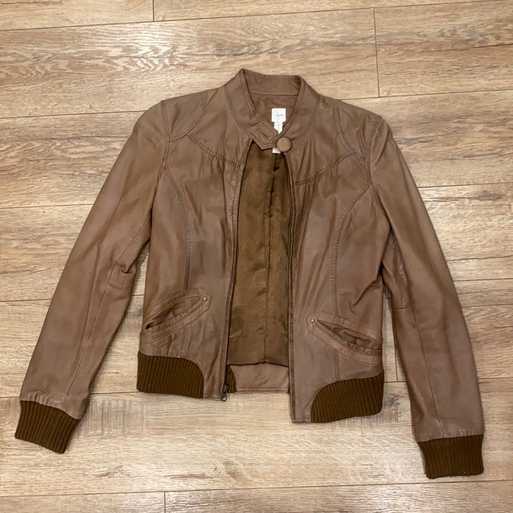 Aqua Leather Bomber Jacket